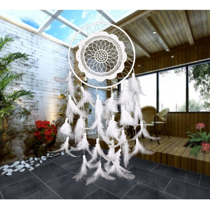 Creative White Lace Flower Dream Catcher Wind Chimes Feather Pendant for Home Wall Decorations Ornament, Random Style Delivery-garmade.com