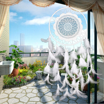 Creative White Lace Flower Dream Catcher Wind Chimes Feather Pendant for Home Wall Decorations Ornament, Random Style Delivery-garmade.com