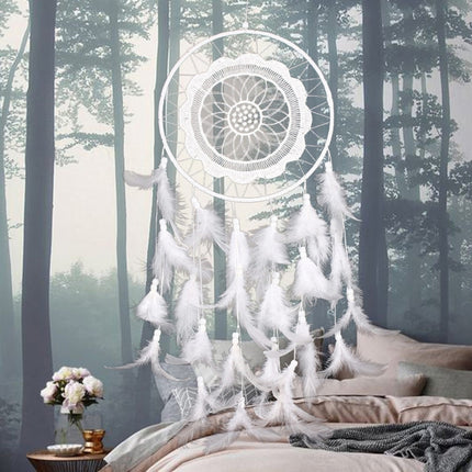 Creative White Lace Flower Dream Catcher Wind Chimes Feather Pendant for Home Wall Decorations Ornament, Random Style Delivery-garmade.com