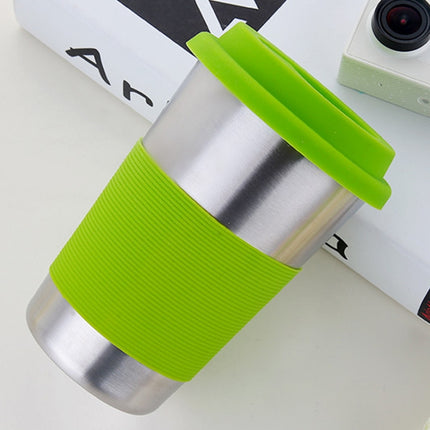 500ml Single Wall Electropolished Stainless Steel Curling Edge Beverage Cup With Rubber Circle Band And Cap(Green)-garmade.com