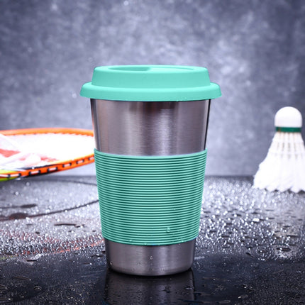 500ml Single Wall Electropolished Stainless Steel Curling Edge Beverage Cup With Rubber Circle Band And Cap(Blue)-garmade.com