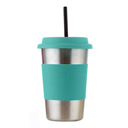 500ml Single Wall Electropolished Stainless Steel Curling Edge Beverage Cup With Rubber Circle Band And Cap(Blue)-garmade.com