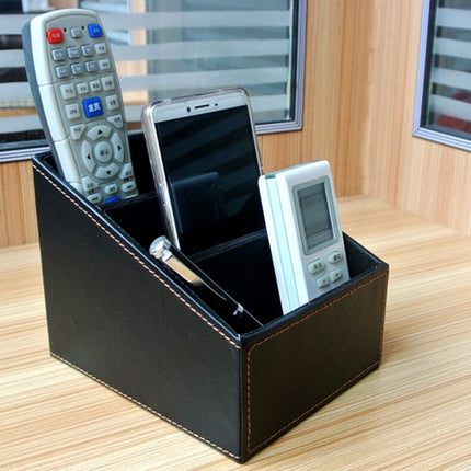 PU Leather Three Grid Desktop Organizer Box Remote Controllers Storage Box Case Sundries Box-garmade.com