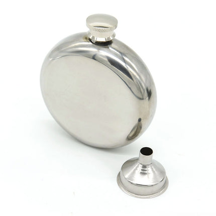 140mL(5oz) Men Mirror Handy Hip Flask Stainless Steel Portable Round Jug (With Small Funnel)(Silver)-garmade.com
