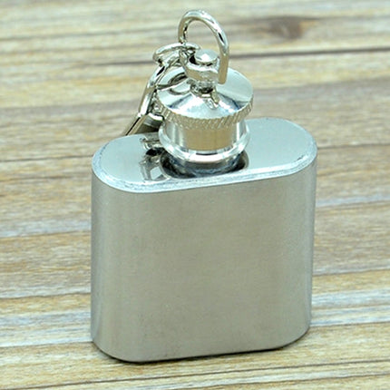28mL(1oz)Cute Mini Portable Wine Jug Handy Stainless Steel Hip Flask with a Key Chain(Silver)-garmade.com