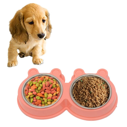 2 in 1 Stainless Steel Bowls, Anti-slippery Mat Cartoon Shape Detachable Pets Bowls, Random Color Delivery(Pink)-garmade.com
