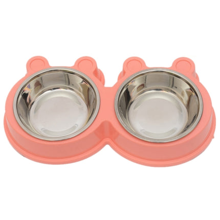 2 in 1 Stainless Steel Bowls, Anti-slippery Mat Cartoon Shape Detachable Pets Bowls, Random Color Delivery(Pink)-garmade.com