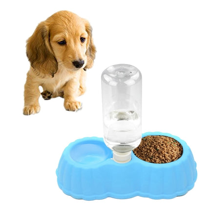 Pumpkin Shape Dog Cat Food Dish + Drinking Water Double Bowls with Automatic Water Dispenser, Size: S (Blue)-garmade.com