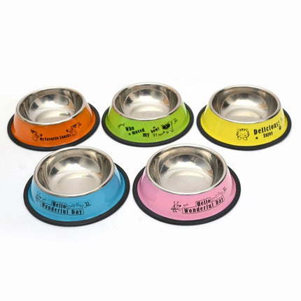 Stainless Steel Bowls, Anti-slip Colorful Paint Printed Pets Bowls, Bowl Diameter: 11 cm, Bowl Bottom Diameter: 15.1 cm(Yellow)-garmade.com