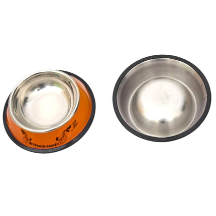 Stainless Steel Bowls, Anti-slip Colorful Paint Printed Pets Bowls, Bowl Diameter: 25.5 cm, Bowl Bottom Diameter: 32.5 cm(Orange)-garmade.com