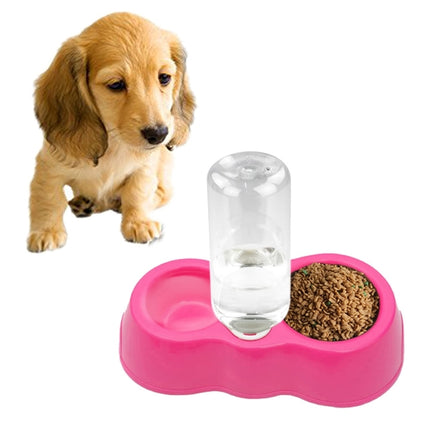 Dog Cat Food Dish + Drinking Water Double Bowls with Automatic Water Dispenser(Magenta)-garmade.com