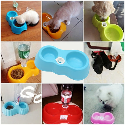 Dog Cat Food Dish + Drinking Water Double Bowls with Automatic Water Dispenser(Magenta)-garmade.com