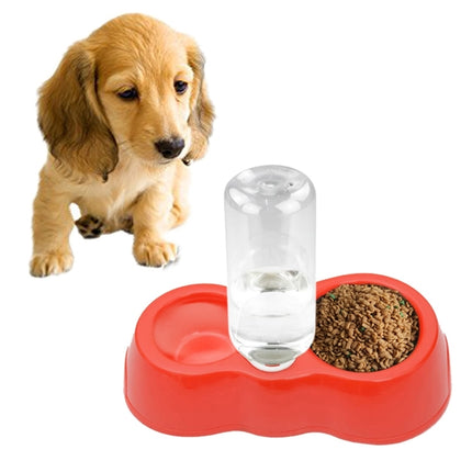 Dog Cat Food Dish + Drinking Water Double Bowls with Automatic Water Dispenser(Red)-garmade.com