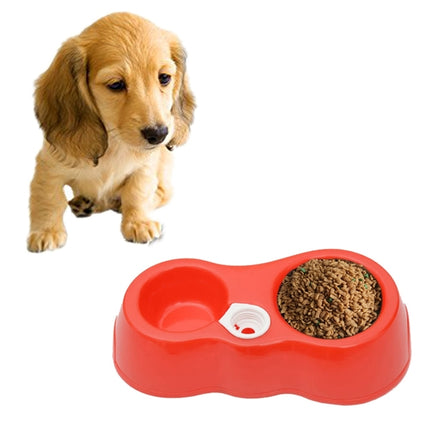 Dog Cat Food Dish + Drinking Water Double Bowls with Automatic Water Dispenser(Red)-garmade.com