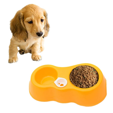 Dog Cat Food Dish + Drinking Water Double Bowls with Automatic Water Dispenser(Yellow)-garmade.com