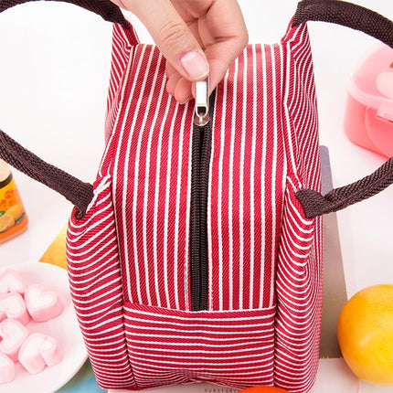 Multifunctional Thicken Stripe Cloth Lunchbox Bag Handbag Lunch Heat Preservation Cold Insulation Bag Storage Bag, Size: 23x17x15cm(Red)-garmade.com
