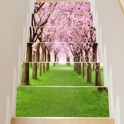6 PCS DIY Creative Cherry Tree Beautiful Scenery Street Stairs Sticker Home Decoration, Size: 18*100cm-garmade.com