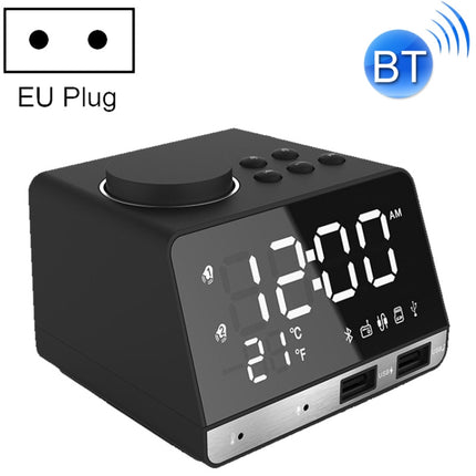K11 Bluetooth Alarm Clock Speaker Creative Digital Music Clock Display Radio with Dual USB Interface, Support U Disk / TF Card / FM / AUX, EU Plug(Black)-garmade.com