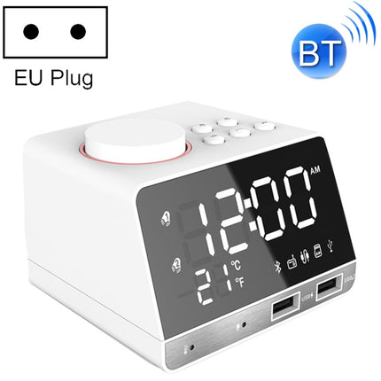 K11 Bluetooth Alarm Clock Speaker Creative Digital Music Clock Display Radio with Dual USB Interface, Support U Disk / TF Card / FM / AUX, EU Plug(White)-garmade.com