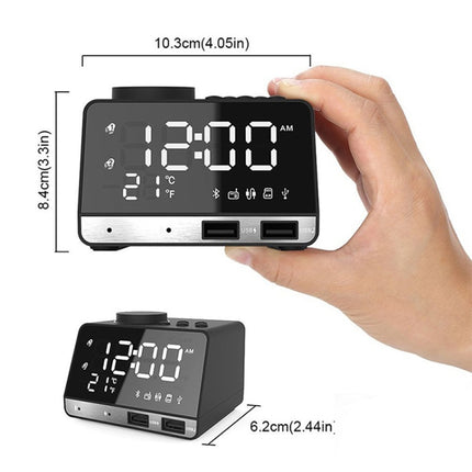 K11 Bluetooth Alarm Clock Speaker Creative Digital Music Clock Display Radio with Dual USB Interface, Support U Disk / TF Card / FM / AUX, EU Plug(White)-garmade.com