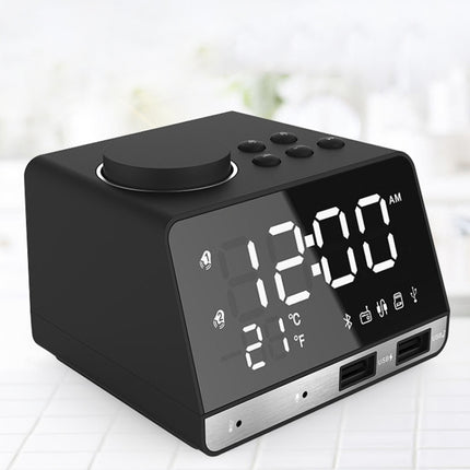 K11 Bluetooth Alarm Clock Speaker Creative Digital Music Clock Display Radio with Dual USB Interface, Support U Disk / TF Card / FM / AUX, UK Plug(Black)-garmade.com