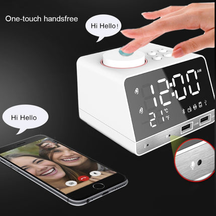 K11 Bluetooth Alarm Clock Speaker Creative Digital Music Clock Display Radio with Dual USB Interface, Support U Disk / TF Card / FM / AUX, UK Plug(White)-garmade.com