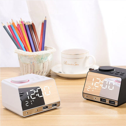 K11 Bluetooth Alarm Clock Speaker Creative Digital Music Clock Display Radio with Dual USB Interface, Support U Disk / TF Card / FM / AUX, UK Plug(White)-garmade.com