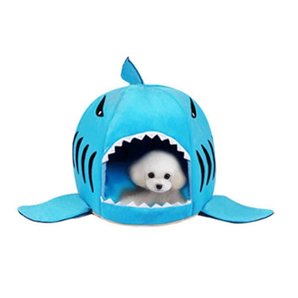 Indoor Pet Dog Puppy Cat Warm House Sharks Pet Sleeping Bed Nest, M Size: 50x50x48cm (Blue)-garmade.com
