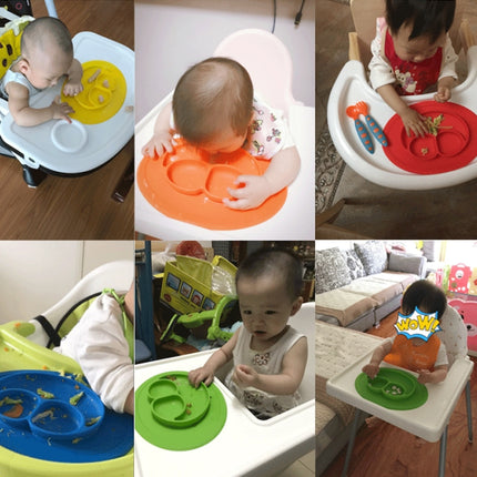 Smile Style One-piece Round Silicone Suction Placemat for Children, Built-in Plate and Bowl (Green)-garmade.com
