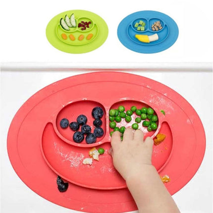 Smile Style One-piece Round Silicone Suction Placemat for Children, Built-in Plate and Bowl (Blue)-garmade.com