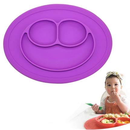 Smile Style One-piece Round Silicone Suction Placemat for Children, Built-in Plate and Bowl (Purple)-garmade.com