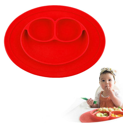 Smile Style One-piece Round Silicone Suction Placemat for Children, Built-in Plate and Bowl (Red)-garmade.com