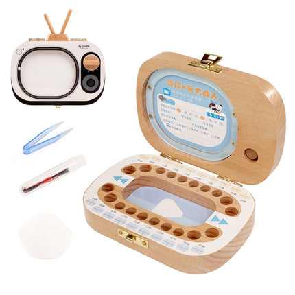 Creative Wooden Children TV Set Deciduous Tooth Preservation Box Baby Teeth Tooth House Storage Box-garmade.com