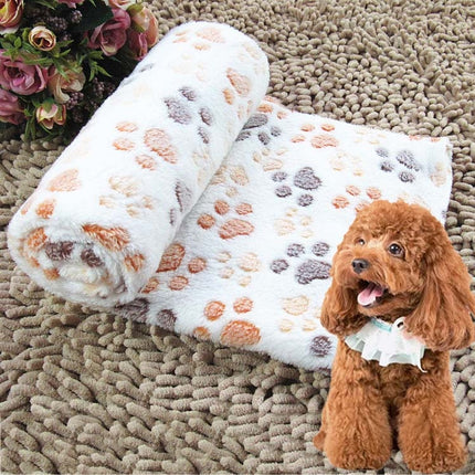 Dog Kennel Mat Footprints Pattern Thick Warm Coral Fleece Pet Dog Blankets, Size: M, 60*80cm(Beige)-garmade.com