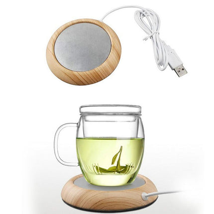 Wood Grain Marble Design USB Desktop Mug Cup Warmer Tea Coffee Drinks Heating Mat Pad, Random Color Delivery-garmade.com
