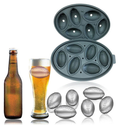 Rugby Shape 3D Ice Cube Mold Maker Bar Party Silicone Trays Chocolate Mold Kitchen Tool (Black)-garmade.com