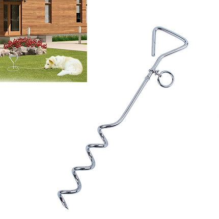 Stainless Steel Dog Spiral Tie Out 360 Degree Rotation Anti Wrap Fixed Pile Outdoor Camping Stake, Size:42cm*8mm-garmade.com