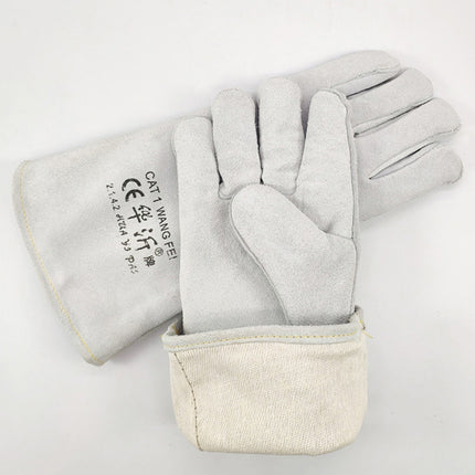 246# Wear-Resistant Full Two-layer Leather Insulation Gloves High Temperature Welding Welder Gloves Leather Work Protection, Size: 34*16cm-garmade.com