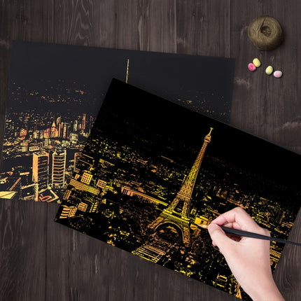 Bright City DIY Drawing Picture Wall Painting Scratch Card Golden Night View Paint Arts Paper Hand Painted Home Decoration Creative Handmade Gifts, Size:41*28.7cm-garmade.com