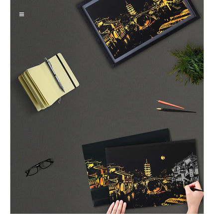 Bright City DIY Drawing Picture Wall Painting Scratch Card Golden Night View Paint Arts Paper Hand Painted Home Decoration Creative Handmade Gifts, Size:41*28.7cm-garmade.com