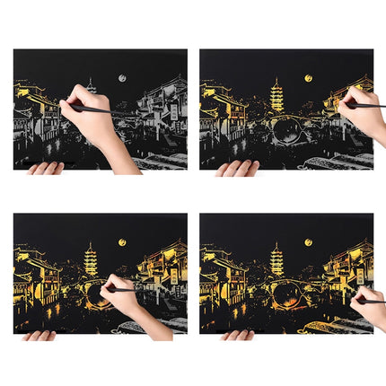 Bright City DIY Drawing Picture Wall Painting Scratch Card Golden Night View Paint Arts Paper Hand Painted Home Decoration Creative Handmade Gifts, Size:41*28.7cm-garmade.com