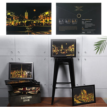 Bright City DIY Drawing Picture Wall Painting Scratch Card Golden Night View Paint Arts Paper Hand Painted Home Decoration Creative Handmade Gifts, Size:41*28.7cm-garmade.com