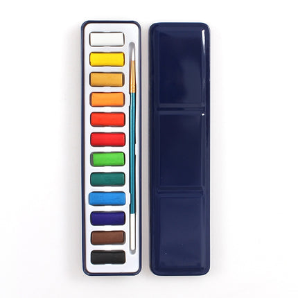 12 Colors Portable Iron Box Solid Watercolor Paints Set for Artist School Student Outdoor Water Color Sketch Painting Stationery-garmade.com