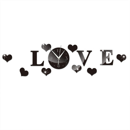 Creative LOVE Clock Acrylic Mirror DIY Wall Sticker(Black)-garmade.com