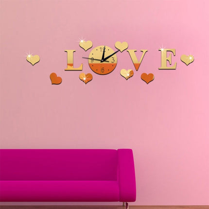 Creative LOVE Clock Acrylic Mirror DIY Wall Sticker(Gold)-garmade.com