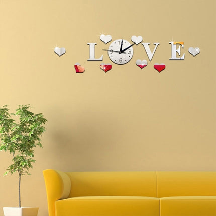 Creative LOVE Clock Acrylic Mirror DIY Wall Sticker(Silver)-garmade.com