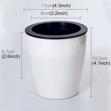 Lazy Flower Pots Automatic Water-absorbing Hydroponic Potted Plants Circular Resin Plastic Flower Pots Double-layer Design Self Watering Planter, Diameter: 11cm, Height: 10.3cm(White)-garmade.com