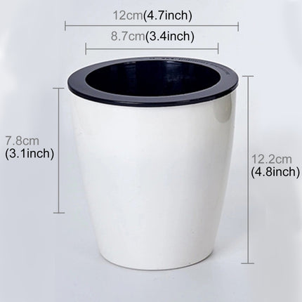 Lazy Flower Pots Automatic Water-absorbing Hydroponic Potted Plants Circular Resin Plastic Flower Pots Double-layer Design Self Watering Planter, Diameter: 12cm, Height: 12.2cm(White)-garmade.com