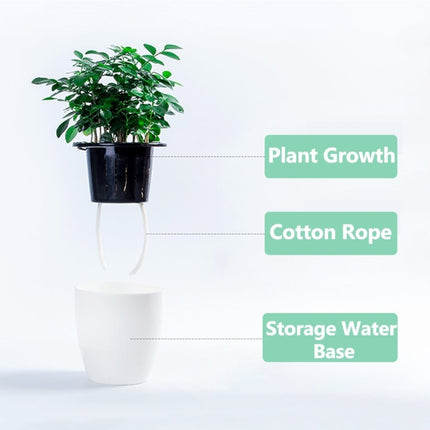 Lazy Flower Pots Automatic Water-absorbing Hydroponic Potted Plants Circular Resin Plastic Flower Pots Double-layer Design Self Watering Planter, Diameter: 12cm, Height: 12.2cm(White)-garmade.com