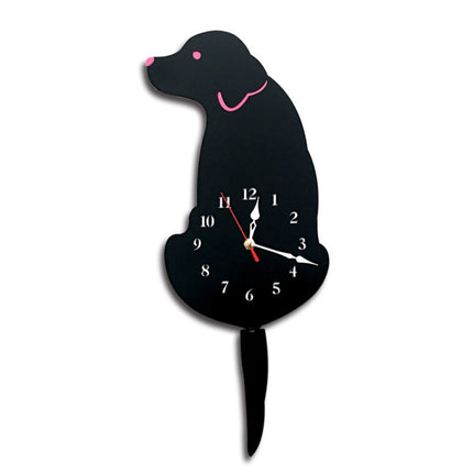 Home Office Bedroom Decoration Battery Operated Dog Shaped Wall Clock with Swinging Tails, Size : 42 x 18cm (Black)-garmade.com